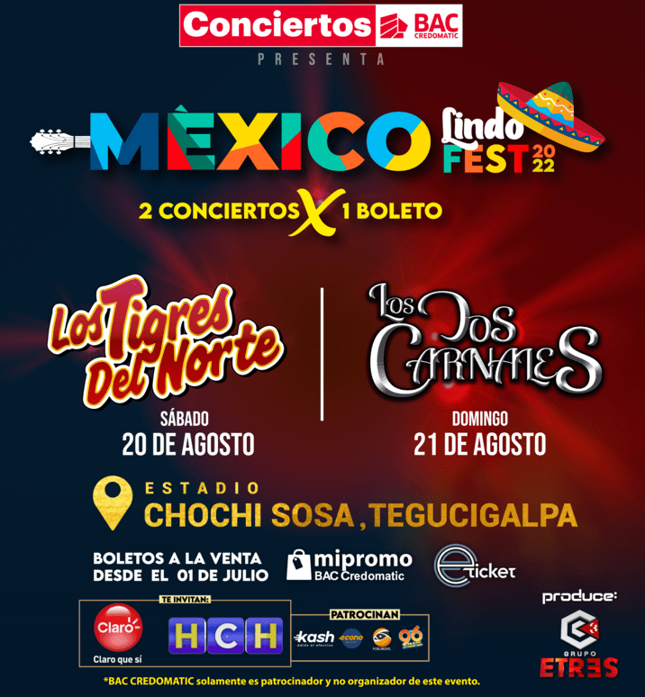 Conciertos BAC Credomatic presenta México Lindo Fest, dos noches de conciertos con Los Tigres del Norte y Los Dos Carnales
